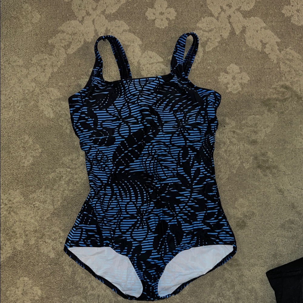 Lands' End Women's Blue and Black One Piece Swimsuit